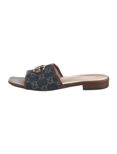 Pre-owned Gucci Denim Slides In Blue