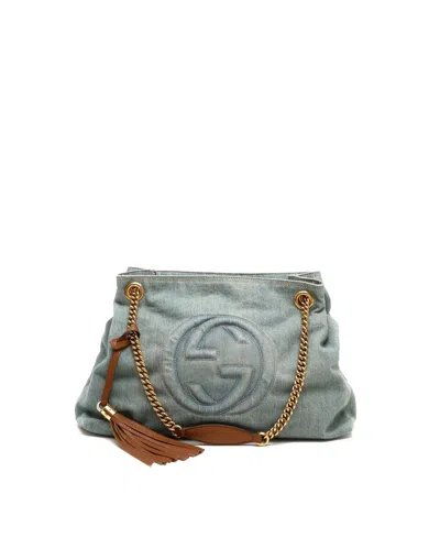 Pre-owned Gucci Denim Soho Chain Tote Bag In Blue