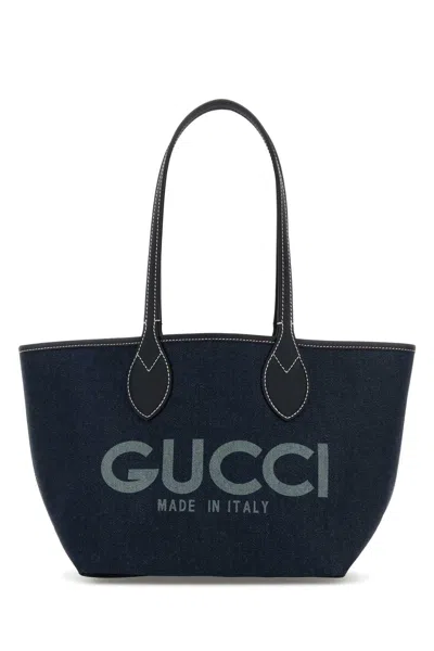 Gucci Denim Totissima Reversible Mini Shopping Handbag In Blue