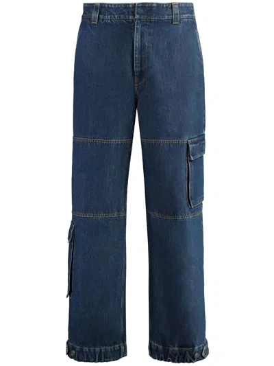 Gucci Denim Trouser With Web In Blue