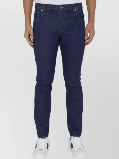 Gucci Denim Trousers Featuring Web Detailing In Blue