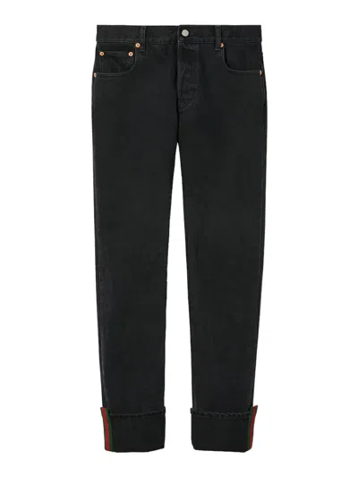 Gucci Denim Trousers With Web Detail In Grey