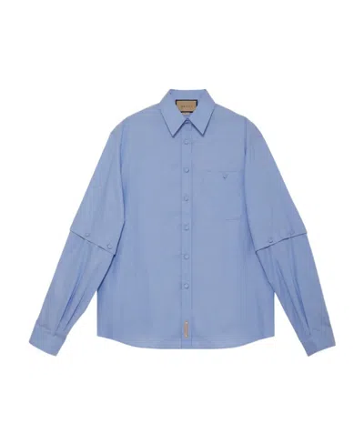 Gucci Detachable-sleeves Cotton Shirt In Blue