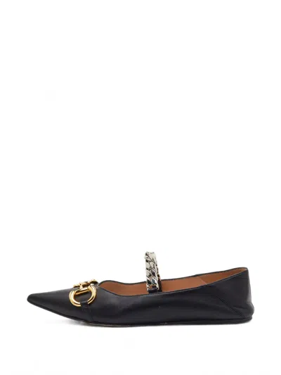 Pre-owned Gucci Deva Horsebit Ballet Flats In 黑色