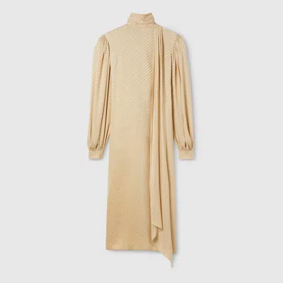 Gucci Gg Draped Striped Silk Jacquard Midi Dress In Neutral