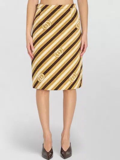 Gucci Diagonal Gg Velvet Midi Skirt In Gold
