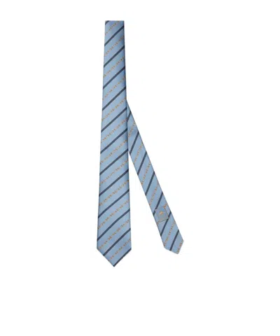 Gucci Diagonal Horsebit Silk Jacquard Tie In Blue