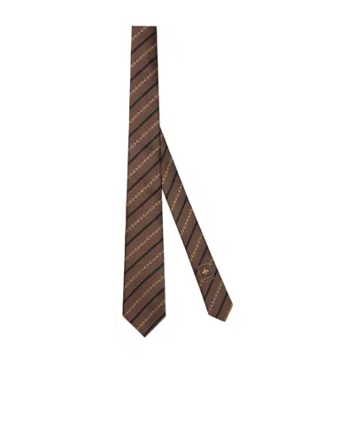 Gucci Diagonal Horsebit Silk Jacquard Tie In Brown
