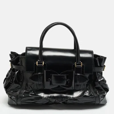Pre-owned Gucci Dialux Queen Large Black Leather And Coated Fabric Tote