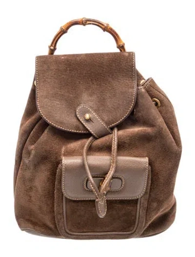 Pre-owned Gucci Diamante Bamboo Backpack Mini Vintage In Brown
