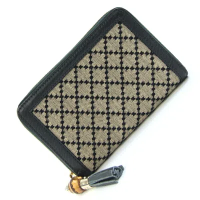 Pre-owned Gucci Diamante Beige Black Canvas Leather Wallet (bi-fold) () In Multi