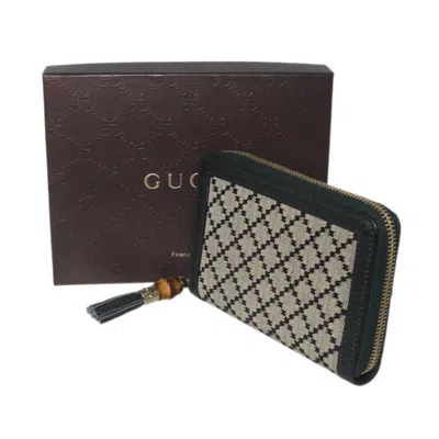 Pre-owned Gucci Diamante Beige Black Canvas Leather Wallet (bi-fold) () In Multi