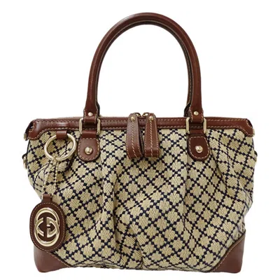 Pre-owned Gucci Diamante Beige Brown Canvas Handbag Shoulder Bag ()