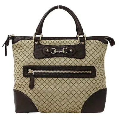 Pre-owned Gucci Diamante Beige Brown Canvas Handbag Tote Bag () In Beige, Brown