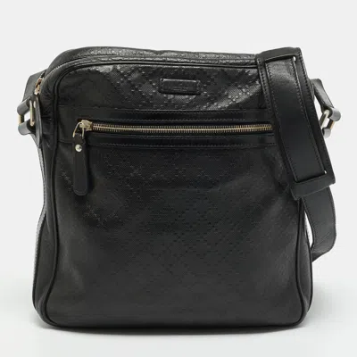 Pre-owned Gucci Diamante Black Leather Messenger Bag