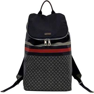 Pre-owned Gucci Diamante Gray Navy Nylon Leather Backpack ()