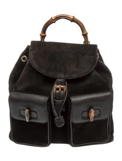 Pre-owned Gucci Diamante Mini Bamboo Backpack Mini Vintage In Black