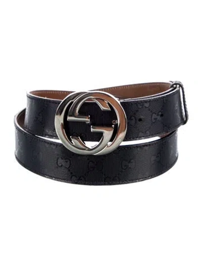 Pre-owned Gucci Diamante Print Leather Belt In Blue