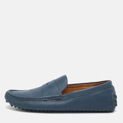 Pre-owned Gucci Diamante Size 43 Blue Leather Penny Loafers