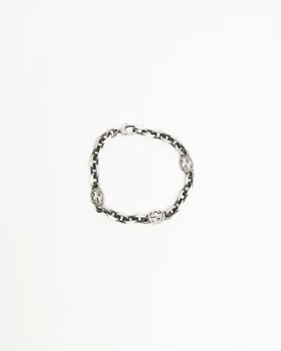 Gucci Diamantissima Plate Silver Bracelet In Black