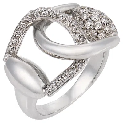Pre-owned Gucci Diamond 18k White Gold Horsebit Ring
