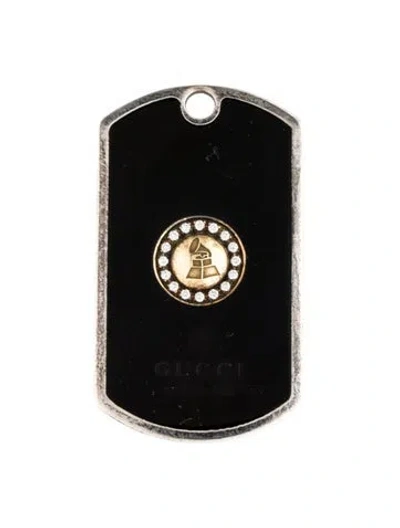 Pre-owned Gucci Diamond & Enamel Grammy Awards Special Edition Dog Tag Necklace In Black