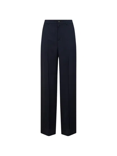 Gucci Women Dark Blue Viscose And Silk Jacquard Trousers In Black