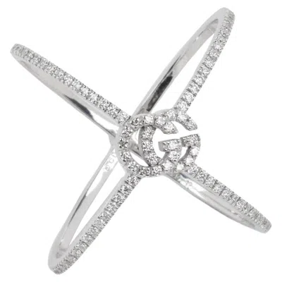 Pre-owned Gucci Diamond Set 18ct White Gold Gg Running Ring