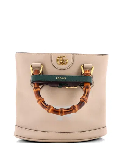 Pre-owned Gucci Diana Bamboo Handle Round Leather Small Tote Bag In Neutral
