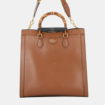 Pre-owned Gucci Diana Bamboo Tote Bag Brown Leather