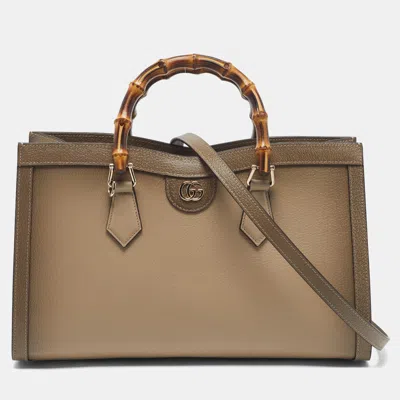 Pre-owned Gucci Diana Beige Ombre Leather Tote In Sand