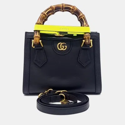 Pre-owned Gucci Diana Black Bamboo And Leather Tote Shoulder Bag