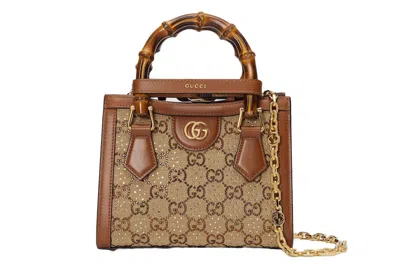 Pre-owned Gucci Diana Crystal Mini Tote Camel/dark Brown
