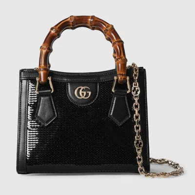 Gucci Diana Embroidered Small Tote Bag In Black