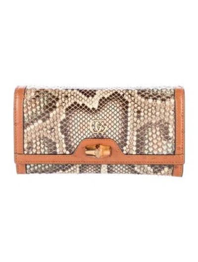 Pre-owned Gucci Diana Flap Double G Logo Continental Wallet In Brown