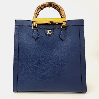 Pre-owned Gucci Blue Leather Large Diana Tote Bag