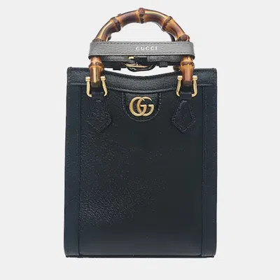 Pre-owned Gucci Diana Mini Black Leather Tote Bag