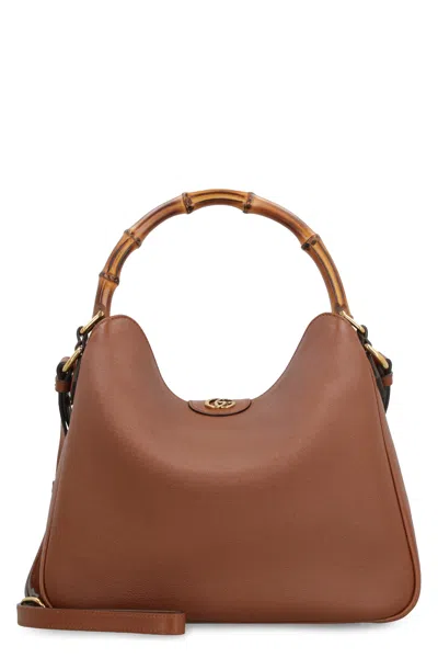 Gucci Diana Mini Grain Leather Shoulder Bag In Brown