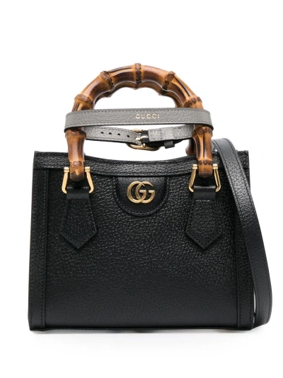 Gucci Diana Mini Leather Shopping Bag In Black