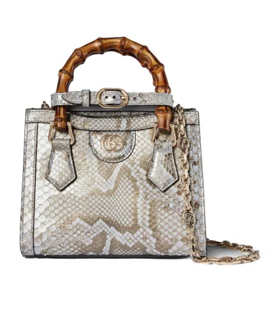 Gucci Diana Mini Python Tote Bag In Gray