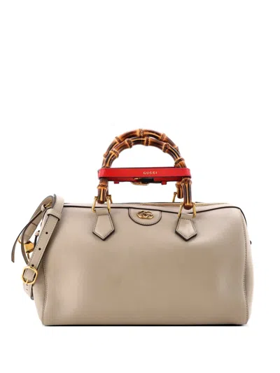 Pre-owned Gucci Diana Nm Bamboo Handle Boston Bag Leather Handbag In Neutral