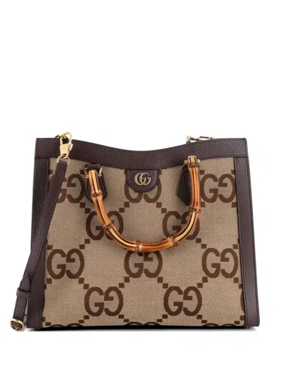 Pre-owned Gucci Diana Nm Bamboo Handle Jumbo Gg Canvas Medium Tote Bag In Brown