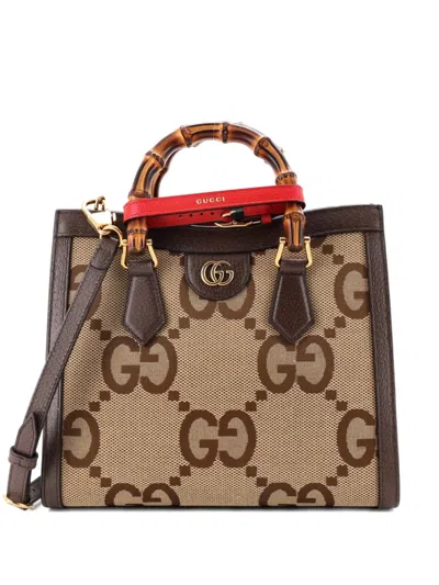 Pre-owned Gucci Diana Nm Bamboo Handle Jumbo Gg Canvas Small Tote Bag In Brown