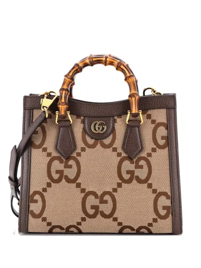 Pre-owned Gucci Diana Nm Bamboo Handle Jumbo Gg Canvas Small Tote Bag In Brown