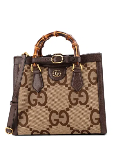 Pre-owned Gucci Diana Nm Bamboo Handle Jumbo Gg Canvas Small Tote Bag In Brown