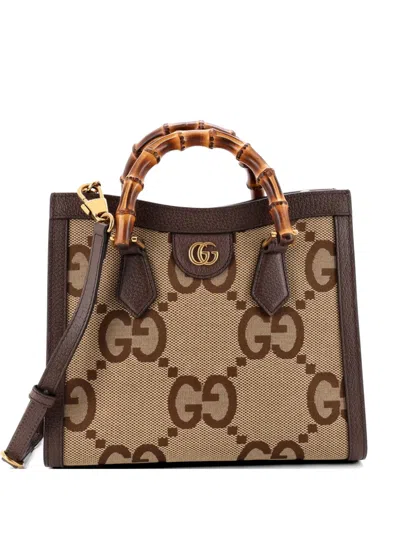 Pre-owned Gucci Diana Nm Bamboo Handle Jumbo Gg Canvas Small Tote Bag In Brown