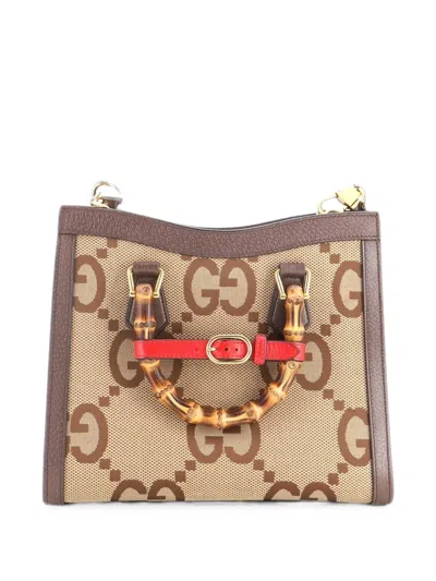 Pre-owned Gucci Diana Nm Bamboo Handle Jumbo Gg Canvas Small Tote Bag In Brown