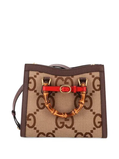 Pre-owned Gucci Diana Nm Bamboo Handle Jumbo Gg Canvas Small Tote Bag In Brown