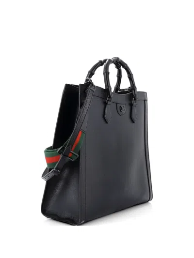 Pre-owned Gucci Diana Nm Bamboo Handle Leather Large Tote Bag In Black