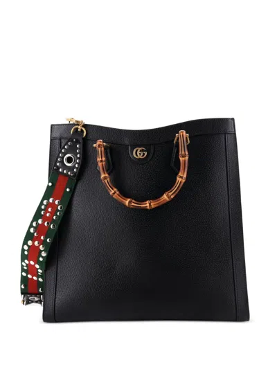 Pre-owned Gucci Diana Nm Bamboo Handle Leather Large Tote Bag In Black